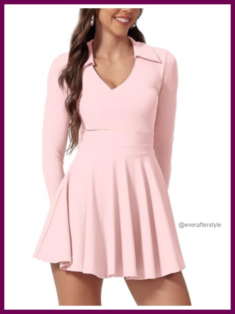 Long Sleeve Athletic Tennis Dress with Built-in Shorts and Pockets